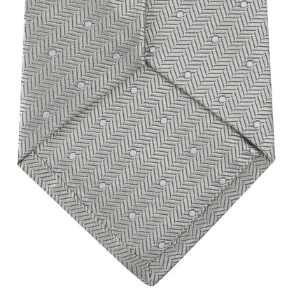 Silver and White Small Spot Herringbone Silk Tie Image 3