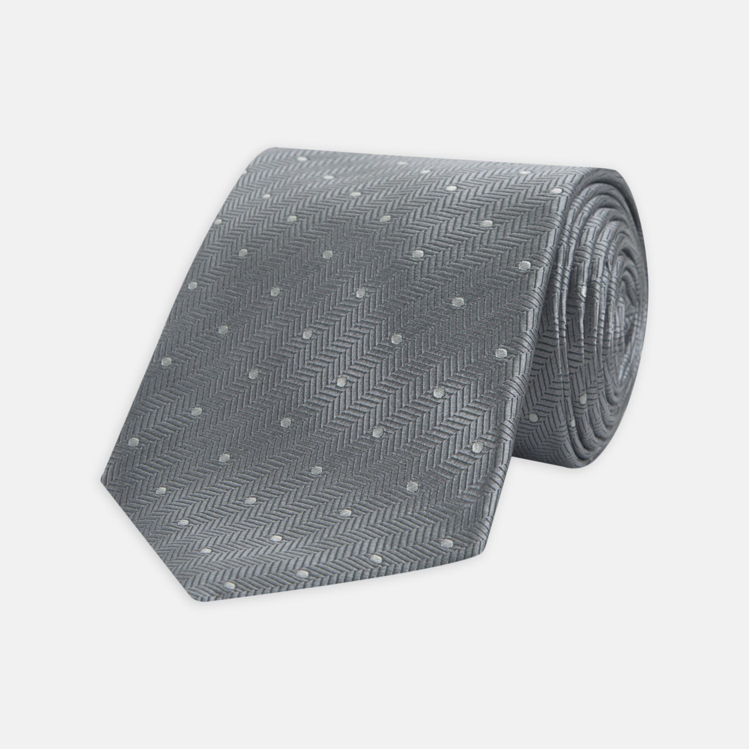 View 1 of product Grey and White Small Spot Herringbone Silk Tie
