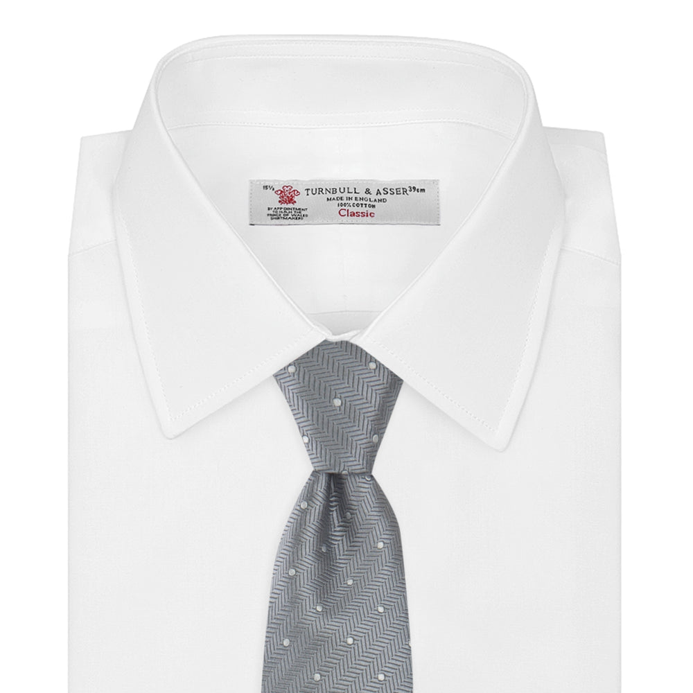 Grey and White Small Spot Herringbone Silk Tie