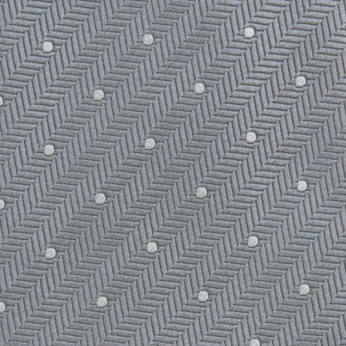 Grey and White Small Spot Herringbone Silk Tie Image 2