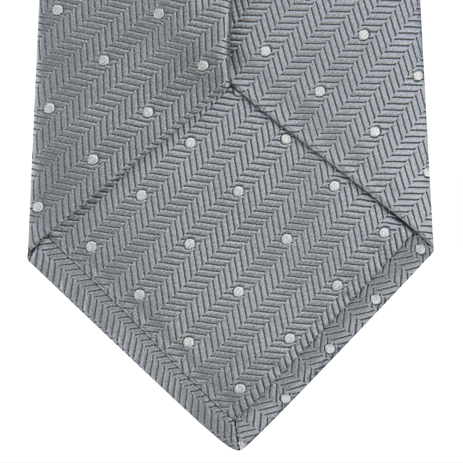View 4 of product Grey and White Small Spot Herringbone Silk Tie