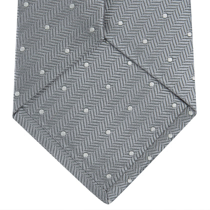 Grey and White Small Spot Herringbone Silk Tie Image 3