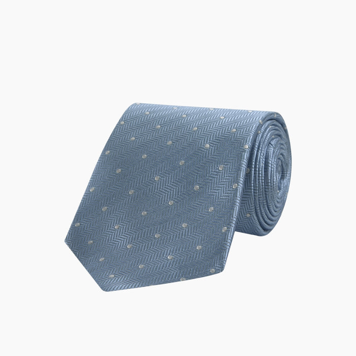 Ice Blue and White Small Spot Herringbone Silk Tie Image 4