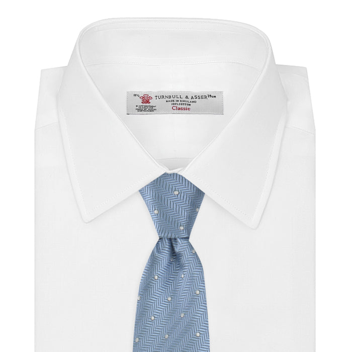Ice Blue and White Small Spot Herringbone Silk Tie Image 1