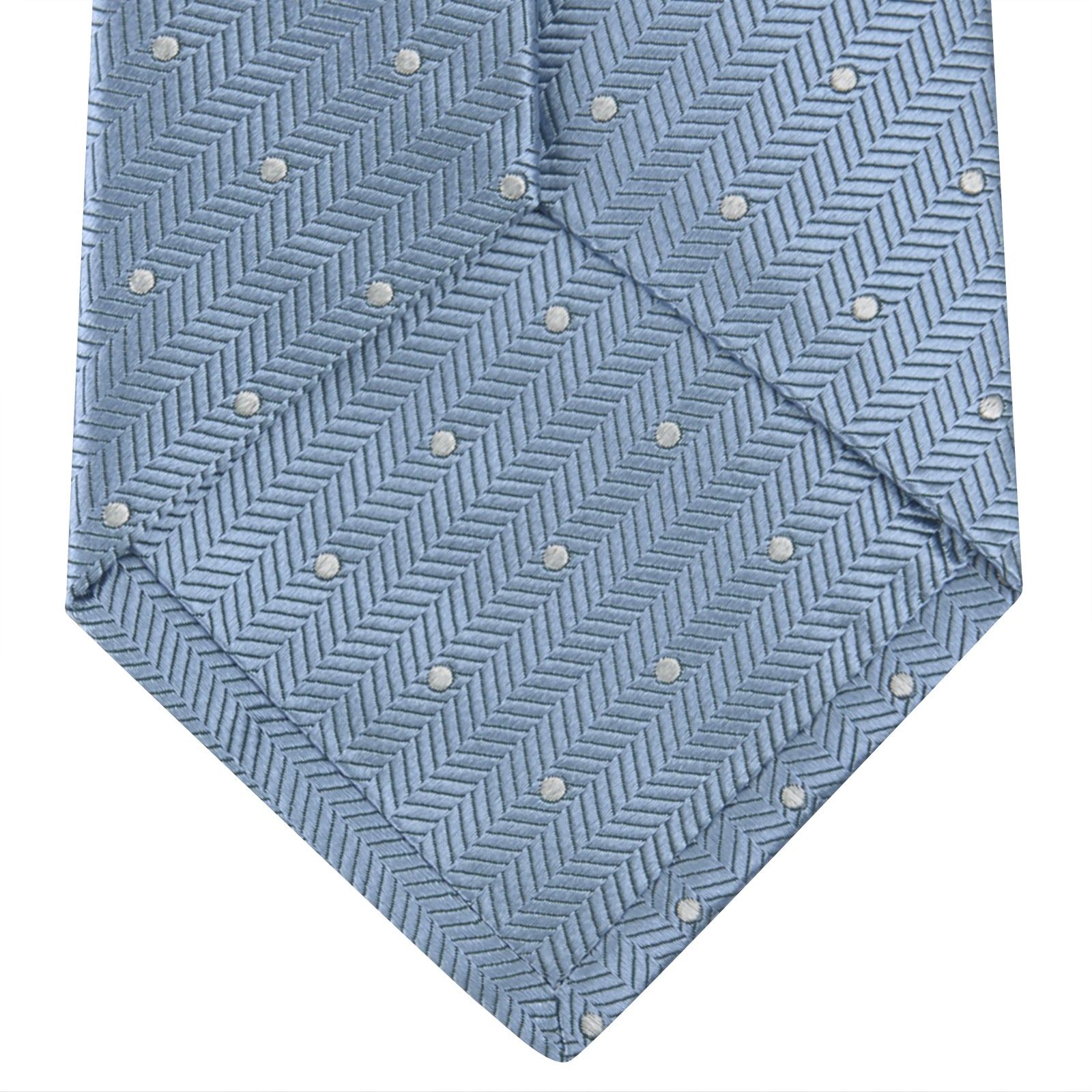 View 4 of product Ice Blue and White Small Spot Herringbone Silk Tie