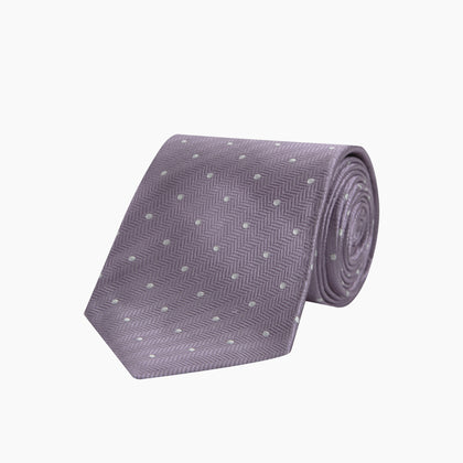 Lilac and White Small Spot Herringbone Silk Tie Image 4