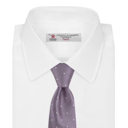 Lilac and White Small Spot Herringbone Silk Tie Image 1