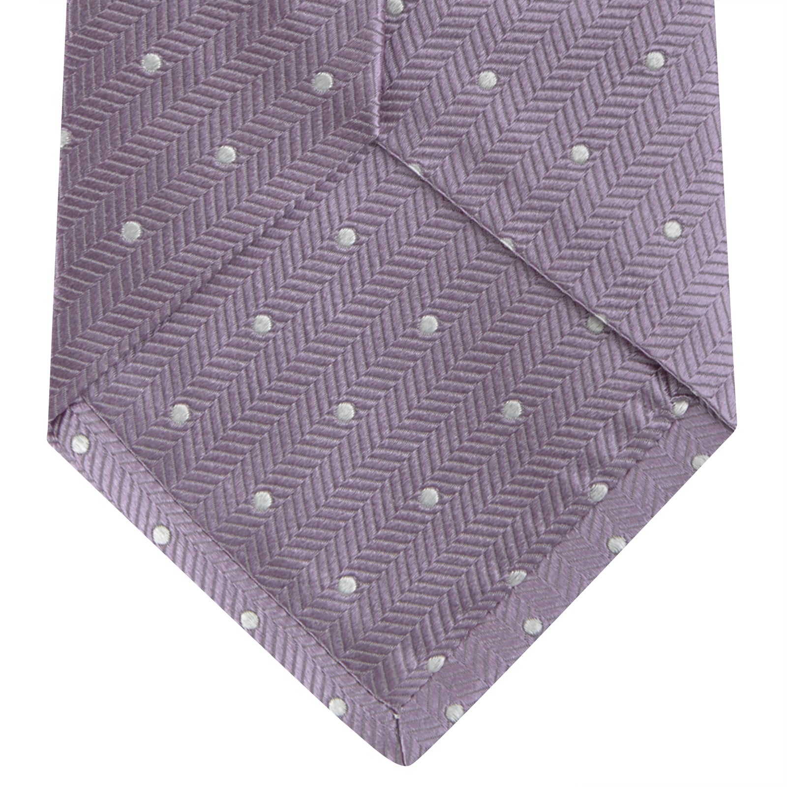 View 4 of product Lilac and White Small Spot Herringbone Silk Tie