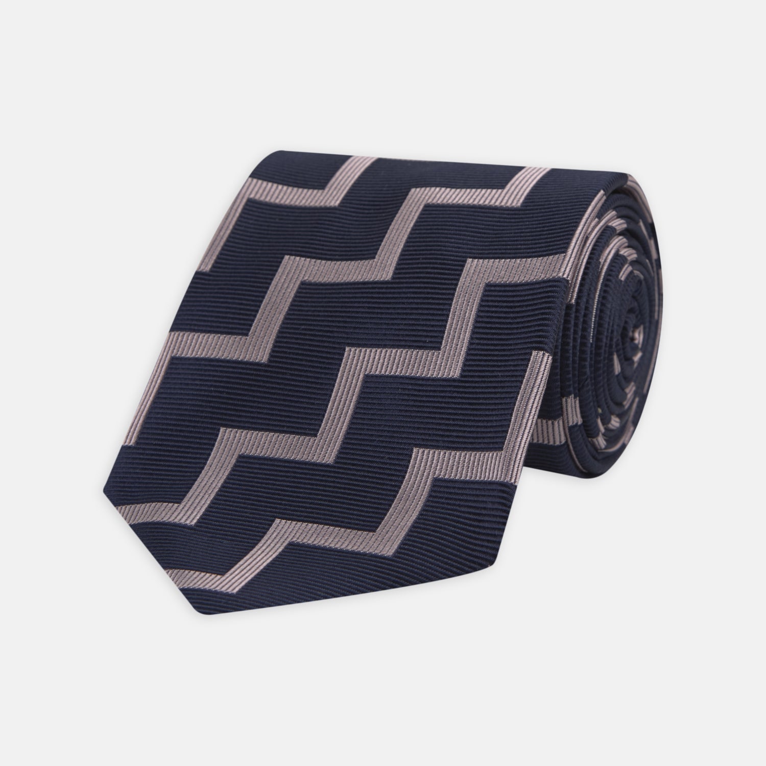 View 1 of product Navy and Rose Striped Zigzag Silk Tie