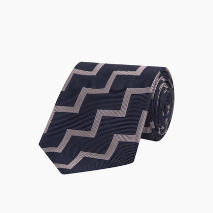 Navy and Rose Striped Zigzag Silk Tie Image 4