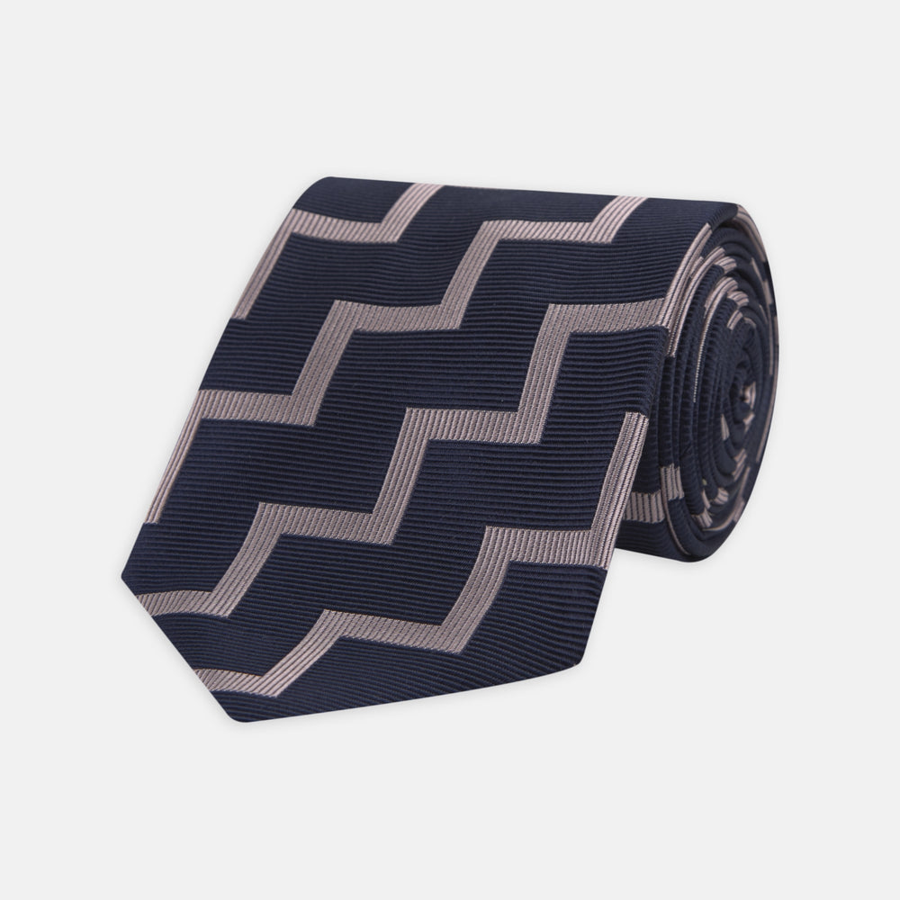 Navy and Rose Striped Zigzag Silk Tie