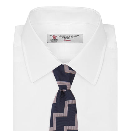 Navy and Rose Striped Zigzag Silk Tie