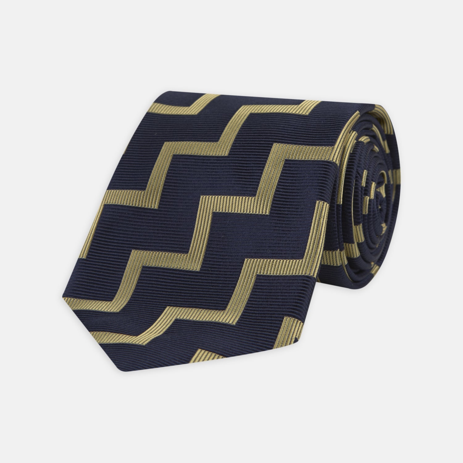 View 1 of product Navy and Gold Striped Zigzag Silk Tie