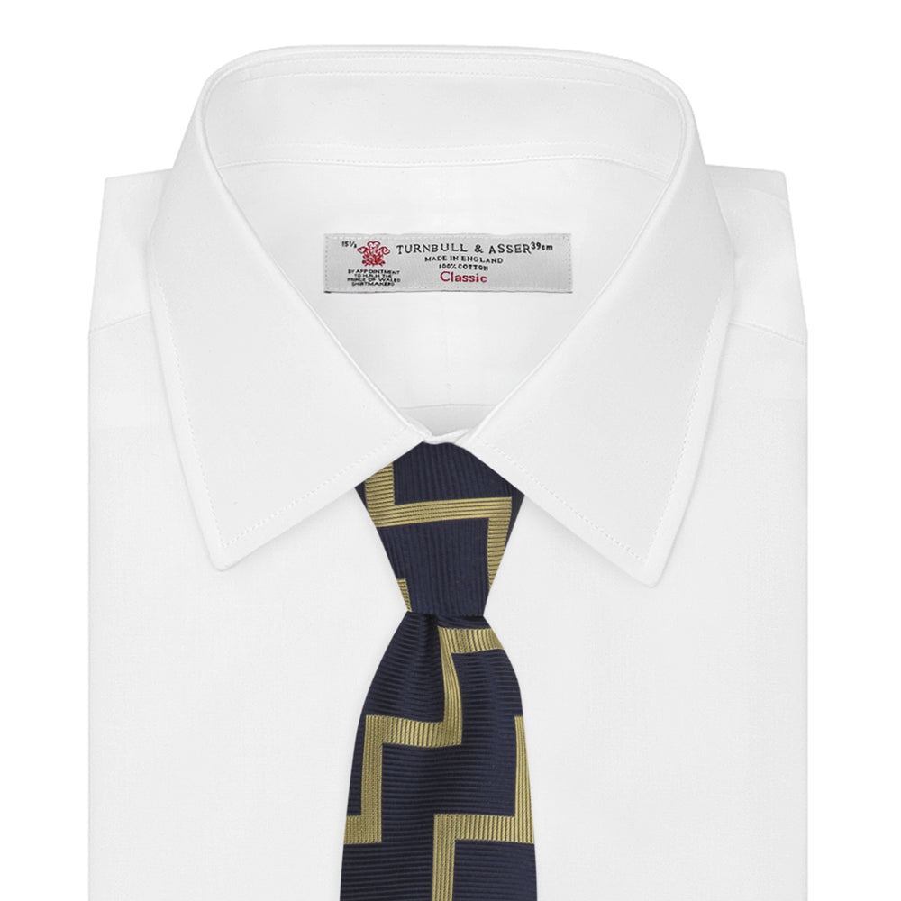 Navy and Gold Striped Zigzag Silk Tie