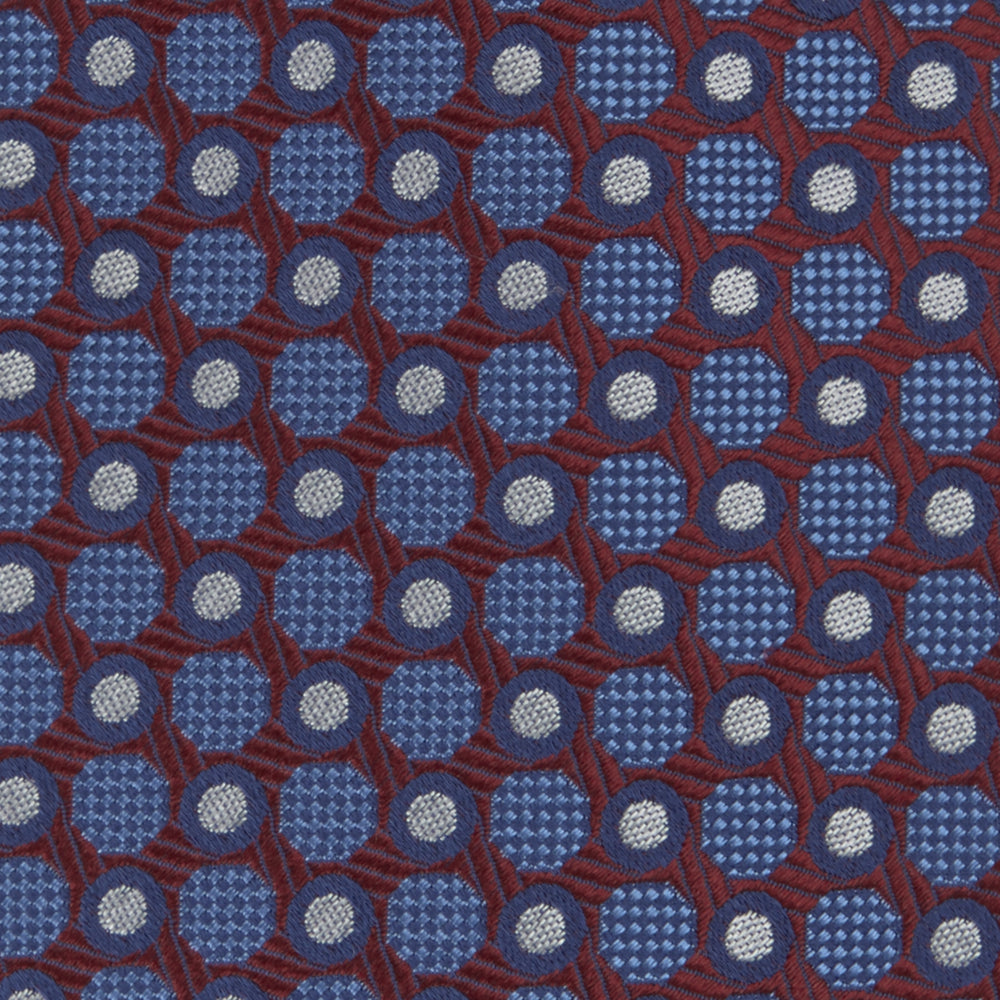 Burgundy and Blue Circle and Spot Silk Tie