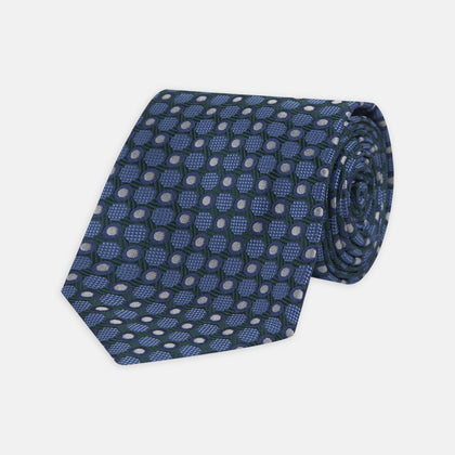 Forest Green and Blue Circle and Spot Silk Tie