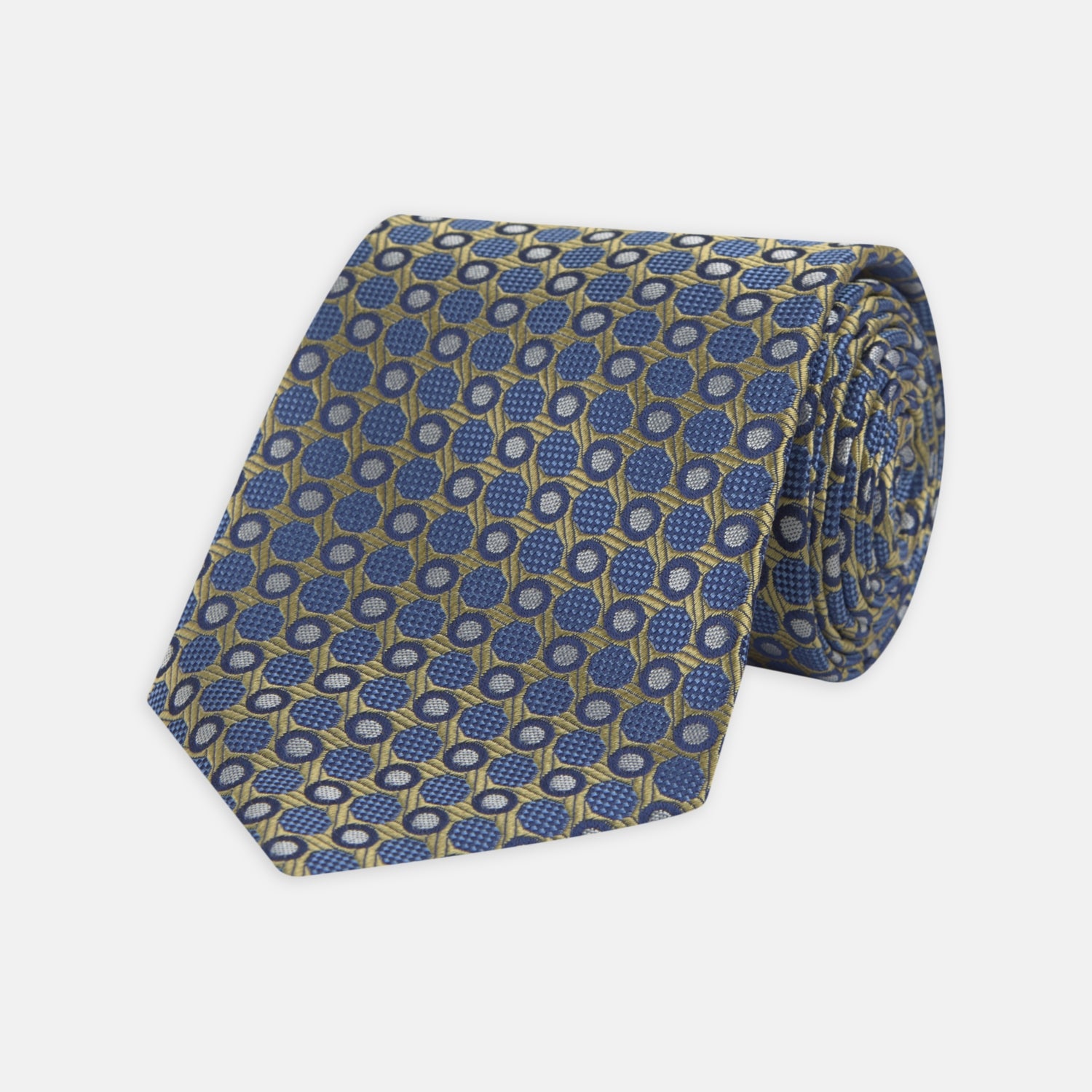 View 1 of product Gold and Blue Circle and Spot Silk Tie