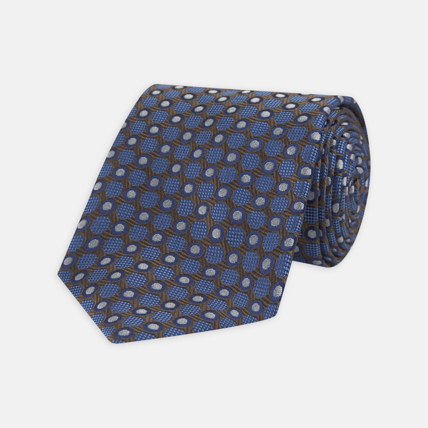 Brown and Blue Circle and Spot Silk Tie