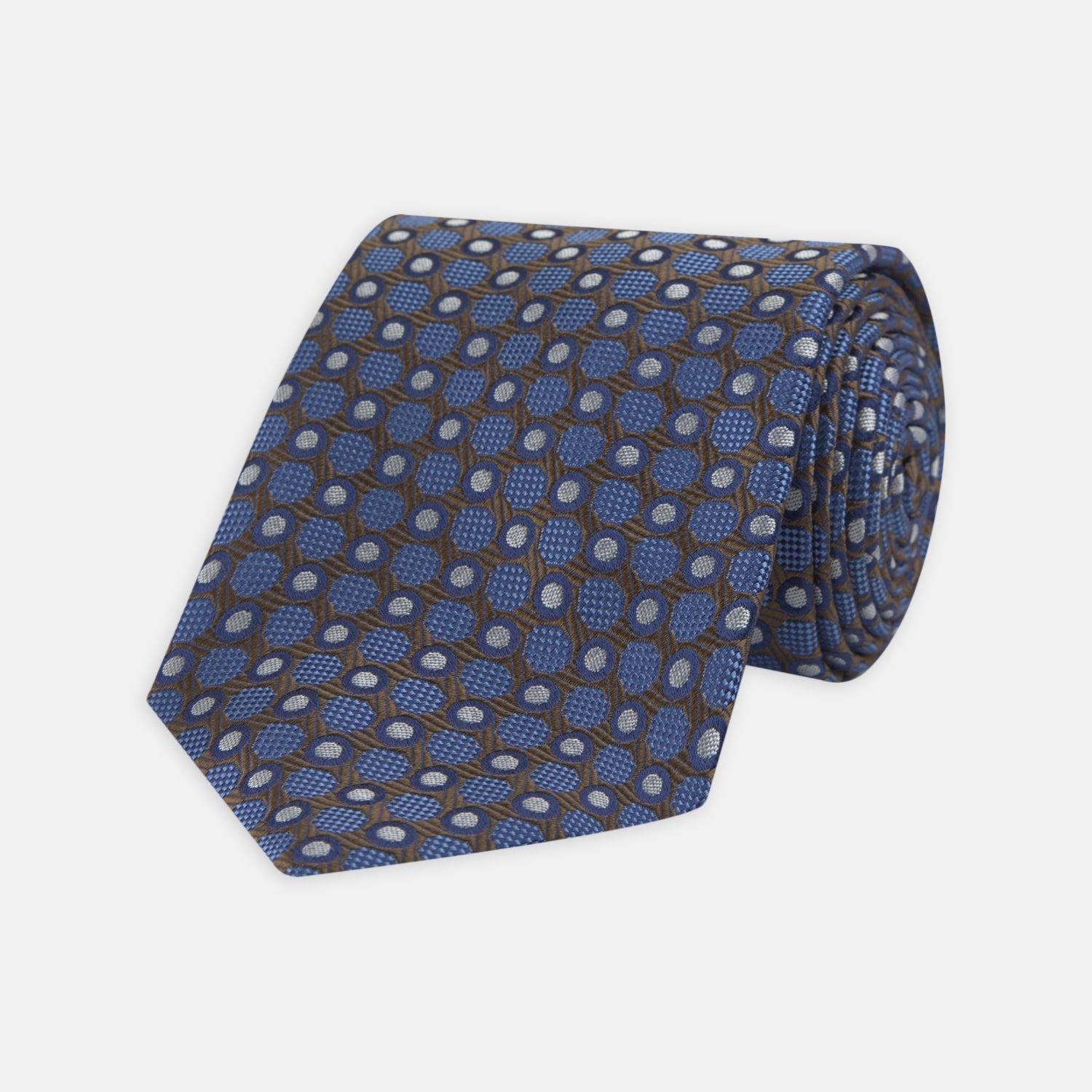 View 1 of product Brown and Blue Circle and Spot Silk Tie