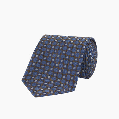 Brown and Blue Circle and Spot Silk Tie Image 4