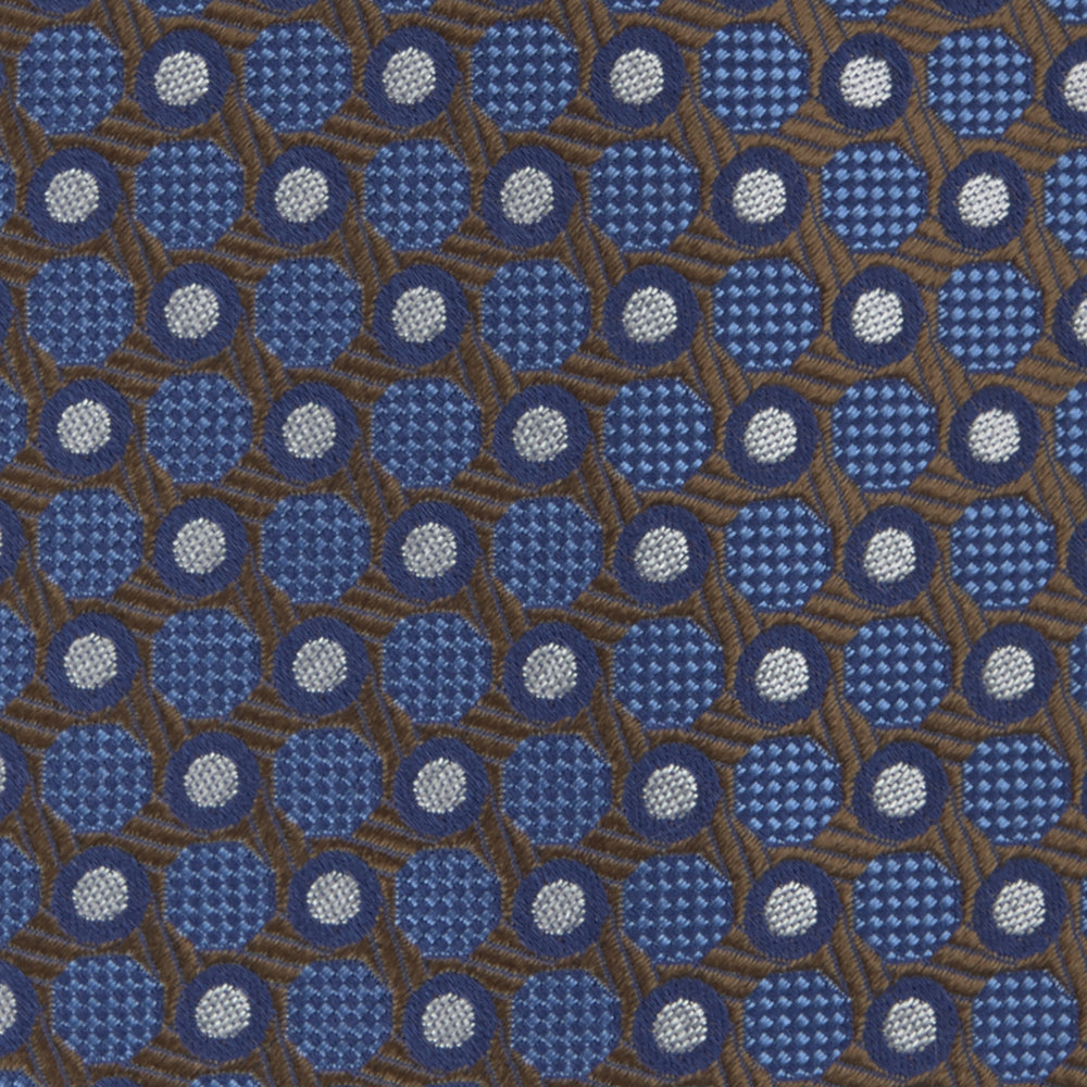 Brown and Blue Circle and Spot Silk Tie