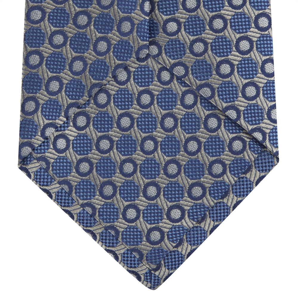 Silver and Blue Circle and Spot Silk Tie