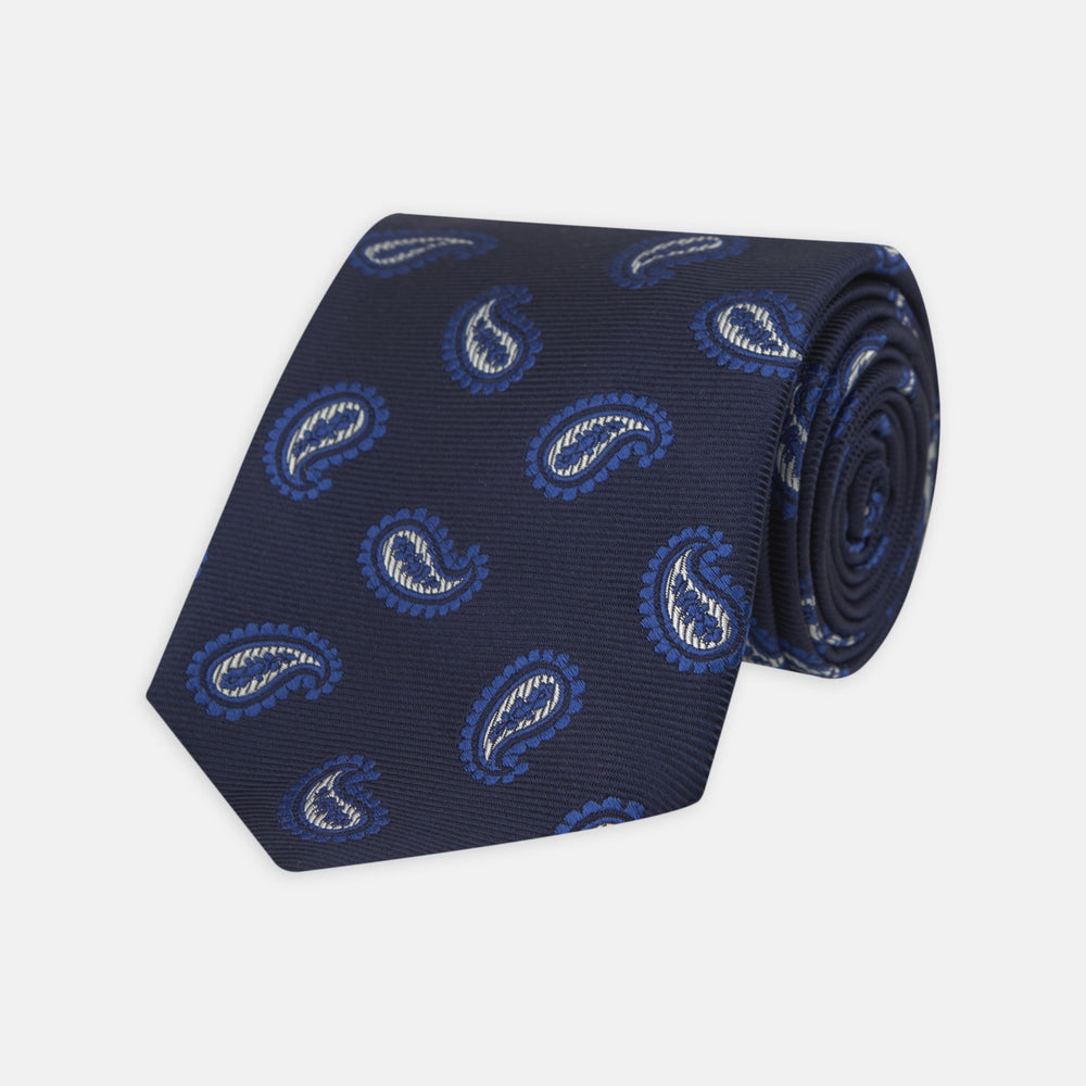 Navy and Royal Blue Floating Paisley Silk Tie