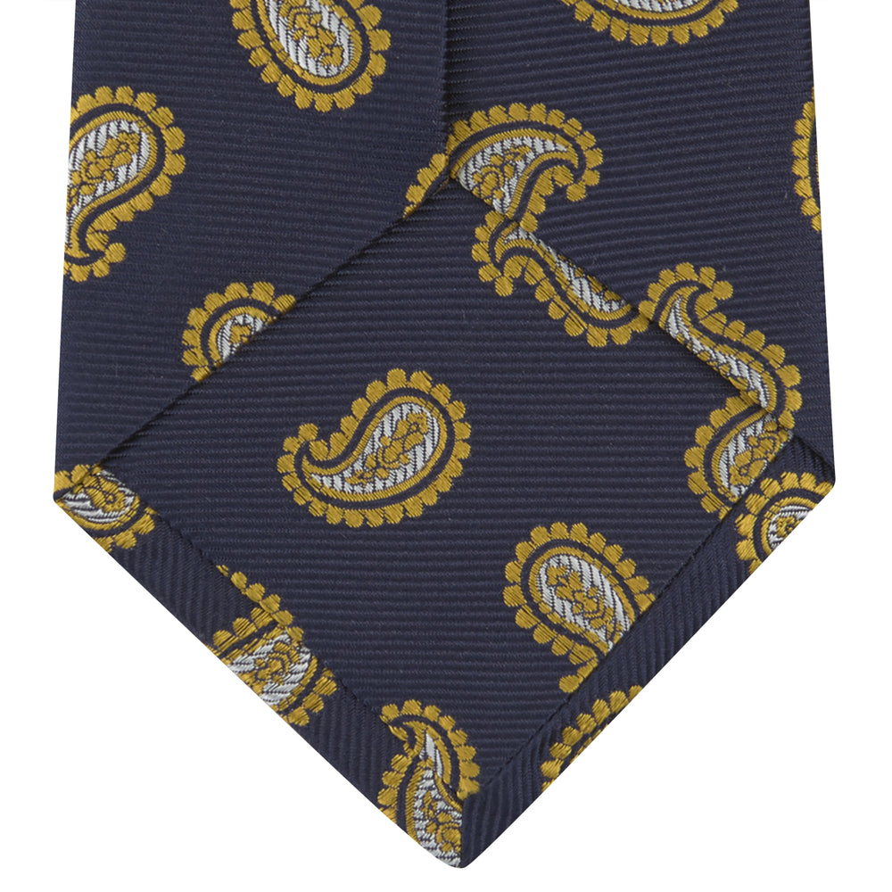 Navy and Gold Floating Paisley Silk Tie