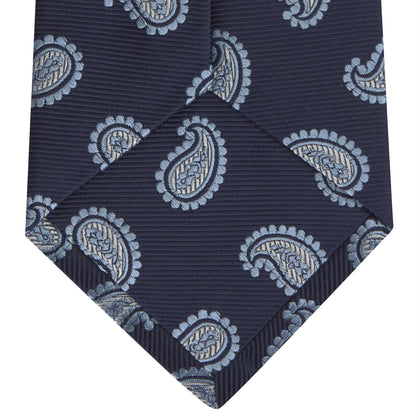 Navy and Light Blue Floating Paisley Silk Tie Image 3