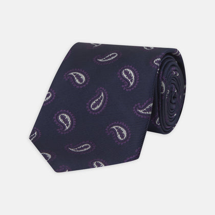 Navy and Plum Floating Paisley Silk Tie
