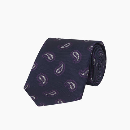 Navy and Plum Floating Paisley Silk Tie Image 4