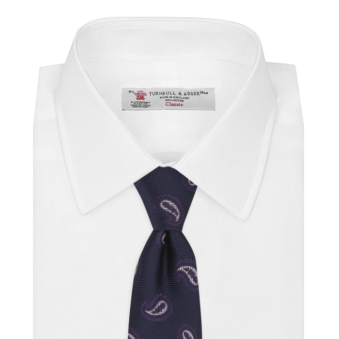Navy and Plum Floating Paisley Silk Tie Image 1