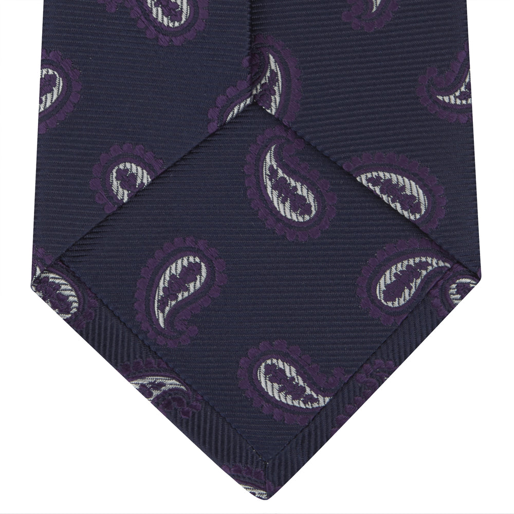 Navy and Plum Floating Paisley Silk Tie