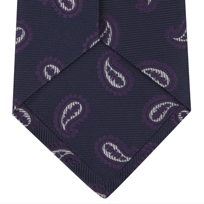 Navy and Plum Floating Paisley Silk Tie Image 3