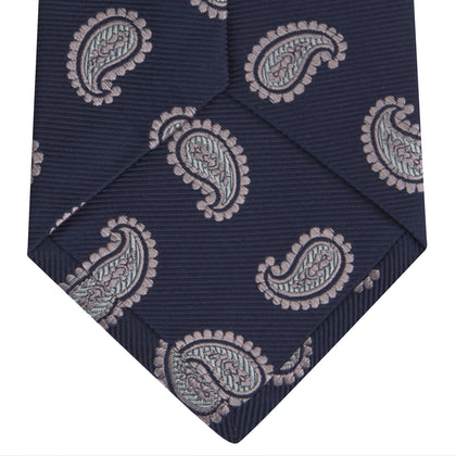 Navy and Light Pink Floating Paisley Silk Tie Image 3