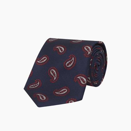 Navy and Burgundy Floating Paisley Silk Tie Image 4