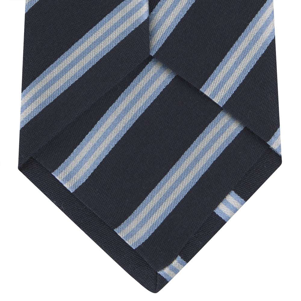 Navy, Sky Blue and White Multi Repp Stripe Silk Tie
