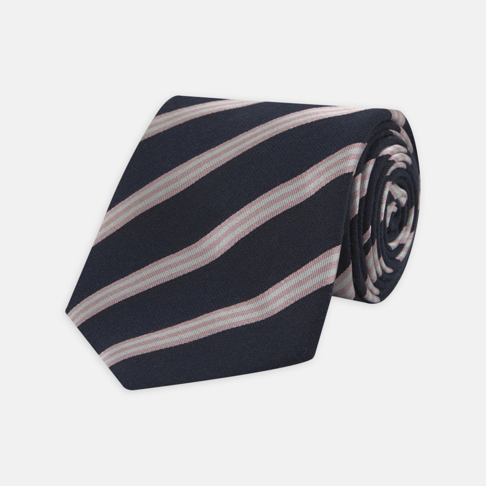 Navy, Pink and White Multi Repp Stripe Silk Tie