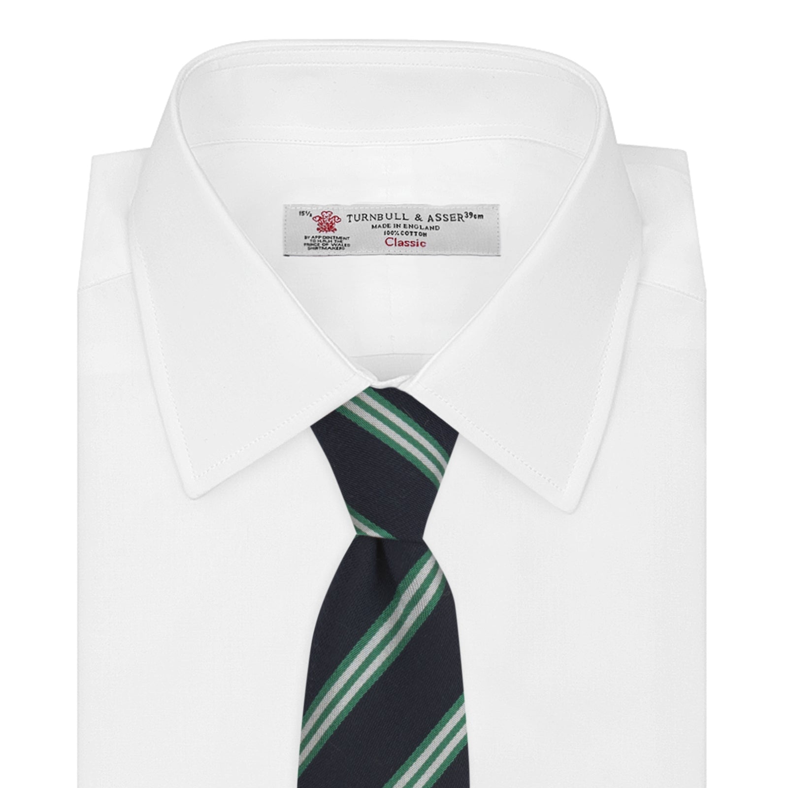 View 2 of product Navy, Green and White Multi Repp Stripe Silk Tie