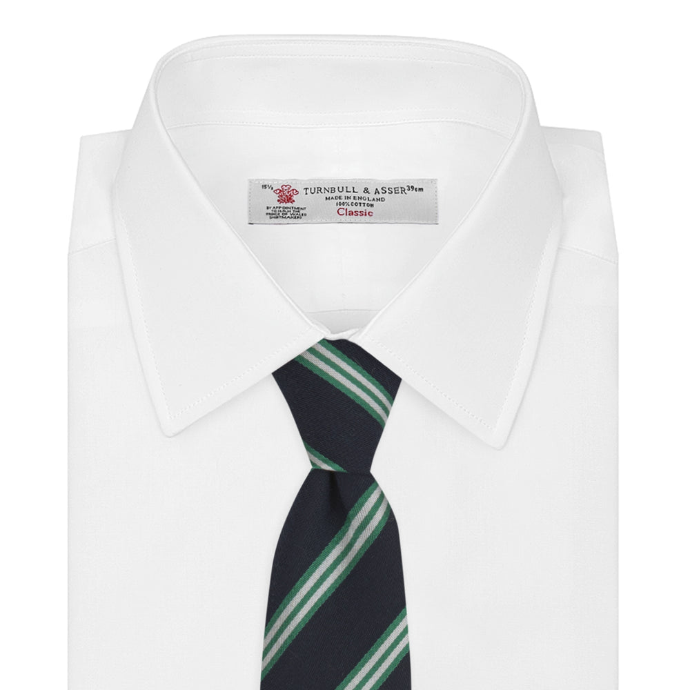 Navy, Green and White Multi Repp Stripe Silk Tie