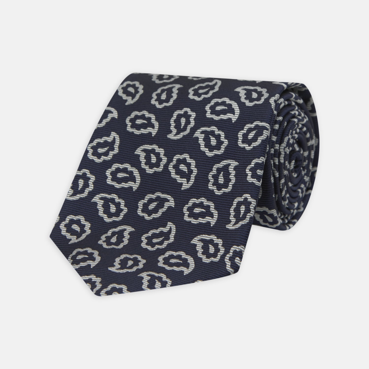 View 1 of product Navy and White Petal Paisley Silk Tie