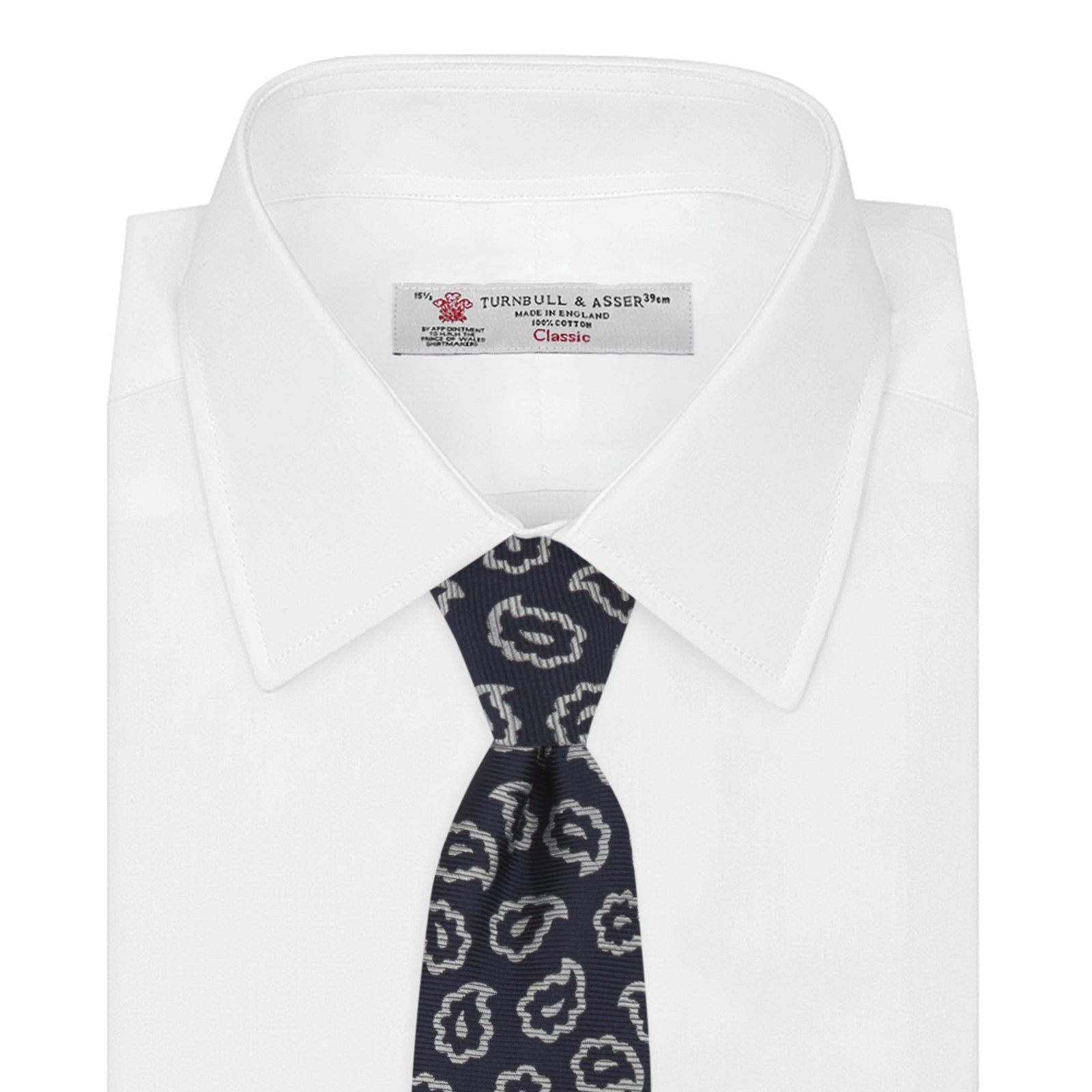 View 2 of product Navy and White Petal Paisley Silk Tie