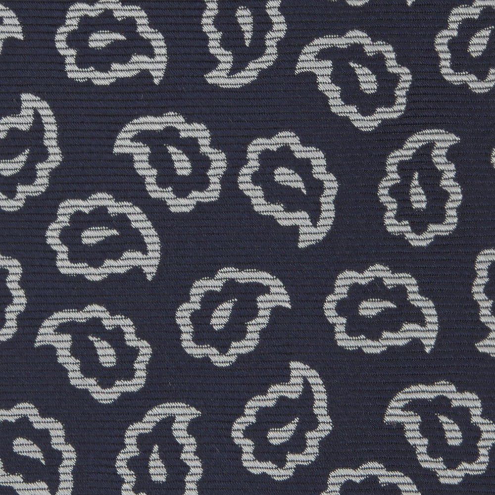 Navy and White Petal Paisley Silk Tie
