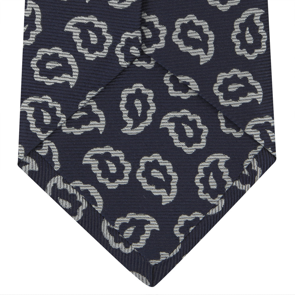 Navy and White Petal Paisley Silk Tie