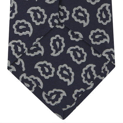 Navy and White Petal Paisley Silk Tie Image 3