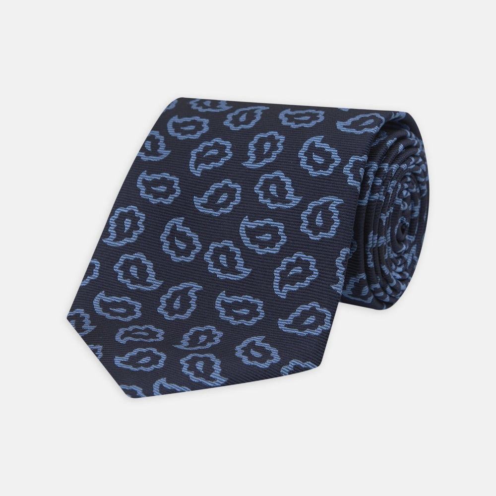 Navy and Blue Petal Paisley Silk Tie