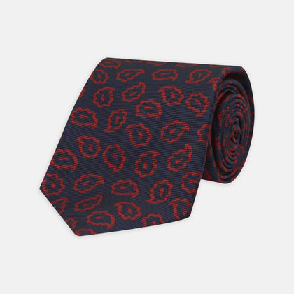 Navy and Red Petal Paisley Silk Tie