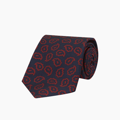 Navy and Red Petal Paisley Silk Tie Image 4