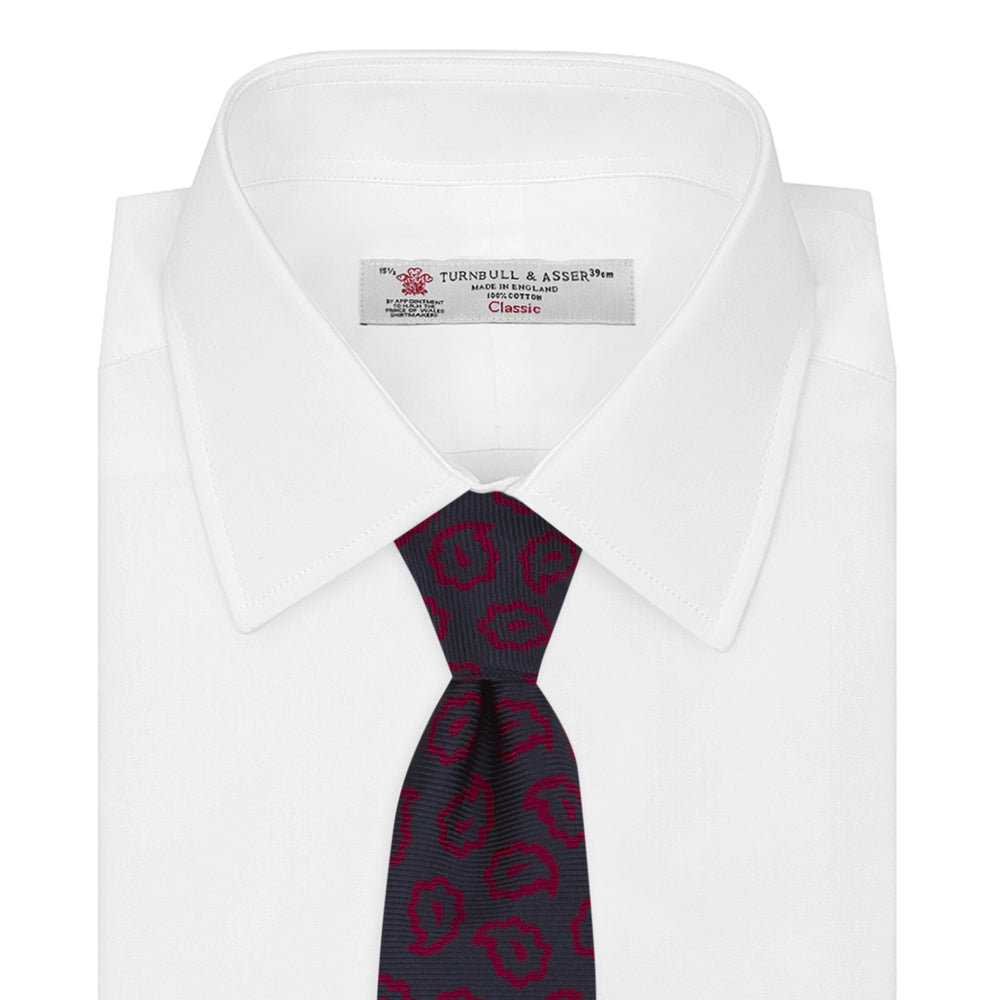 Navy and Red Petal Paisley Silk Tie