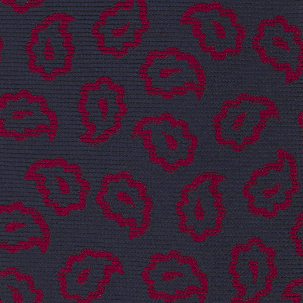 Navy and Red Petal Paisley Silk Tie